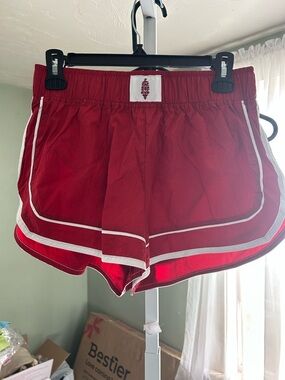 Free People Varsity Blues shorts in Red & white